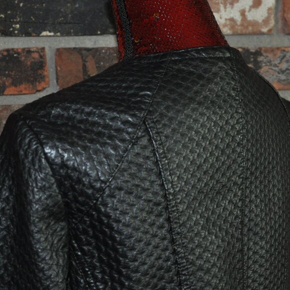 Karl Lagerfeld Paris Woven Texture Black Faux Leather Motorcycle Moto Jacket L - Picture 7 of 10